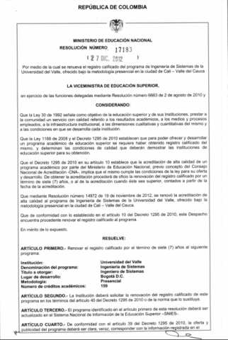 Registro calificado Res. 17183