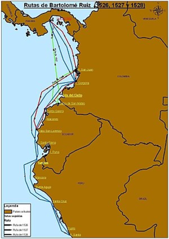 El español Bartolomé Ruiz pisó costas ecuatorianas.