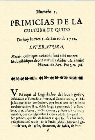 Primera publicación de “Primicias de la Cultura de Quito”.