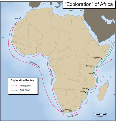 Portuguese explorations discover Africa's Gold Coast and the Congo River.