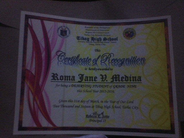 Grade 9 Deserving Student