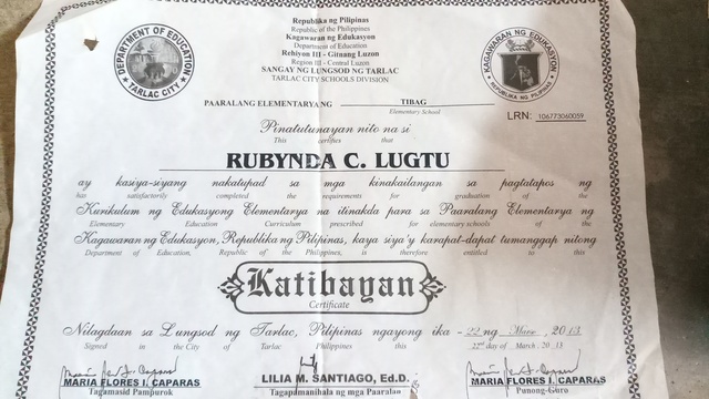 I graduated my Primary level in Tibag Elementary School