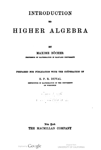 Maxime Bôcher-Introducción al Álgebra Avanzada