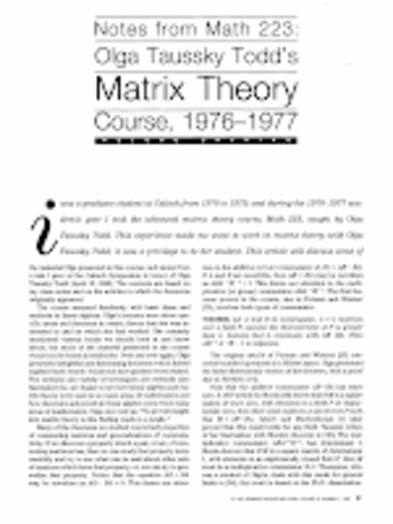 Olga Taussky Todd-Teoría de números y Teoría de matrices