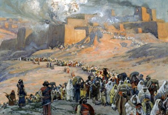 Judea es conquistada por Babilonia. Jerusalem y el Primer Templo son destruidos, la mayoría de los judíos son exiliados a Babilonia.