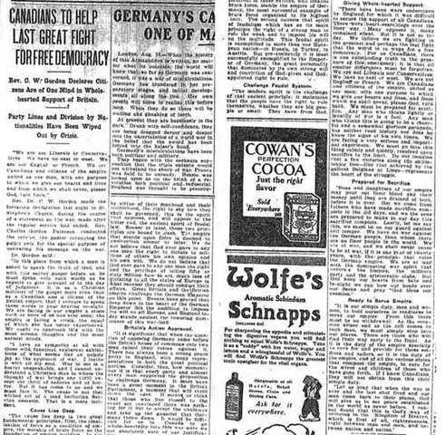 Accounts of citizens reactions to war in august of 1914