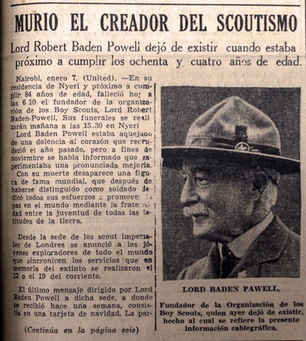 Fallecimiento de Baden Powell