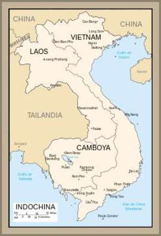 Acontecimiento Geografico: Indochina de divide en Laos, Camboya y Vietnam.