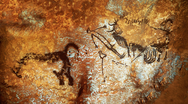 Bird-Headed Man with Bison, Upper Paleolithic, c. 15,000 BCE