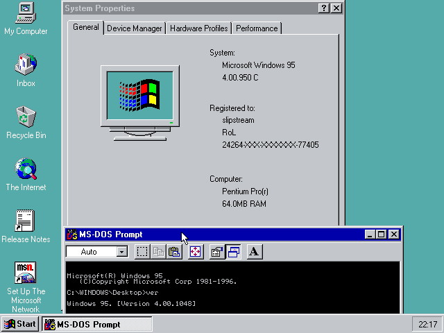 Microsoft Windows 95 (4.00.950B) aka OSR2