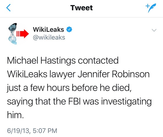 Wikileaks Tweet re Michael Hastings