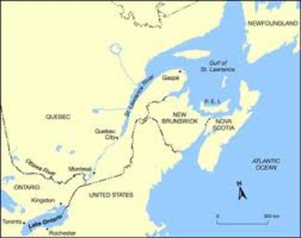 Jacques Cartier enters the St. Lawrence River. Land in Great Lakes claimed for France.