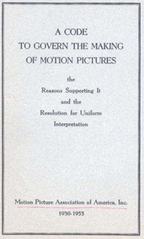 Begining of the writing of the Hays Code or Motion Picture Production Code