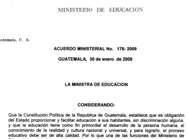 ACUERDO MINISTERIAL NUMERO 178-2009