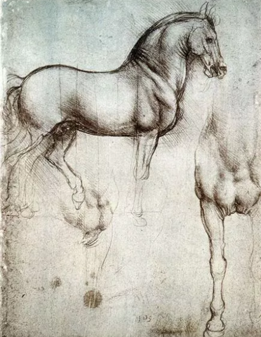 Pintura de un caballo, boceto de preparacion para sus grandes obras