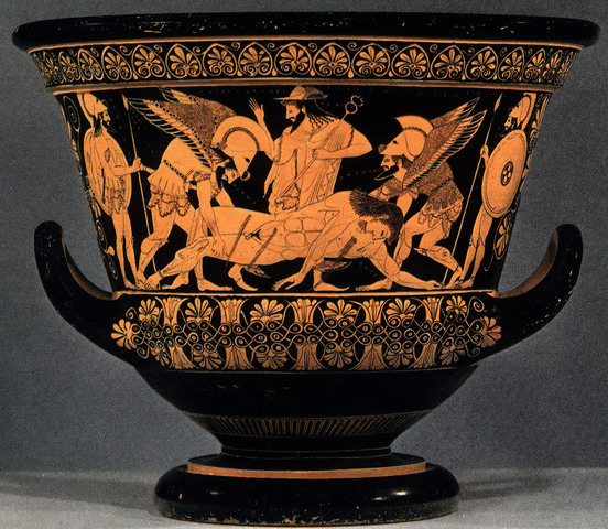 Krater with the Death of Sarpedon, Euphronios (painter) and Euxitheos (potter), Ancient Greece, c. 515 BCE