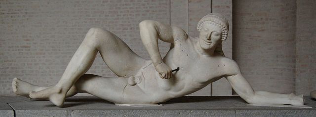 Sculpture of a Fallen Trojan Warrior From the West Pediment of the Temple of Aphaia II : Ancient Greek (510 - 500 BCE)