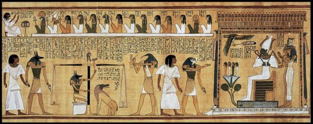 Judgment of Hunefer before Osiris made by Egyptians during the New Kingdom Ancient Egyptian Period (ca. 1285 BCE)