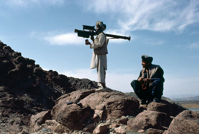 Mujahideen supplied with Stinger anti-aircraft missile by the United States.