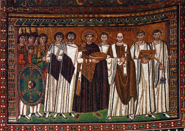 Emperor Justinian and His Attendants, San Vitale, Italy (Byzantine Art)