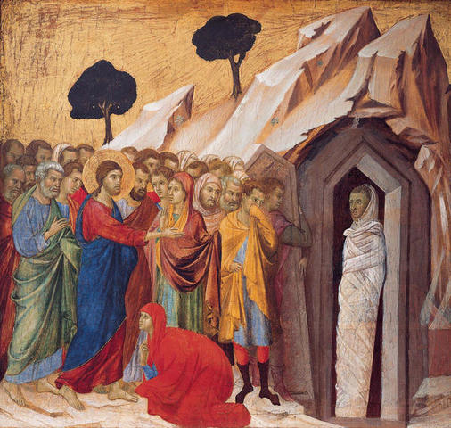 Raising of Lazarus, back of the Maesta altarpiece, Siena Cathedral (Gothic Art)