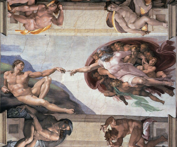 The Creation of Adam by Michelangelo in the Sistine Chapel (ca. 1475 - 1481 CE)