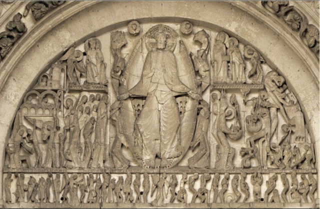 The Last Judgment in Cathedral of Saint - Lazare made by Autun Burgundy in France (ca. 1120 - 1145 CE).