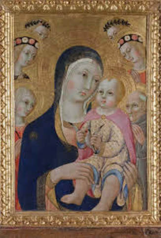 Name:Madonna with Child, Saints Apollonia and Bernardino and four angels. Period: Gothic. Artist:Sano di Pietro. Date:1460