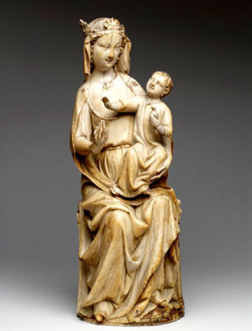 Gothic 3 Virgin and Child Ivory Carving (c.1280)
