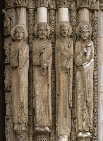 Jamb Statues from the Royal Portal, at Chartres Cathedral, Gothic, 1145-1155.
