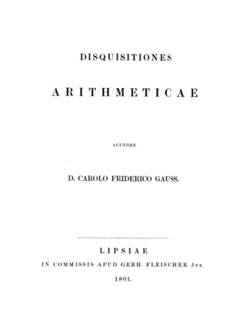 "Disquisitiones arithmeticae" de Gauss