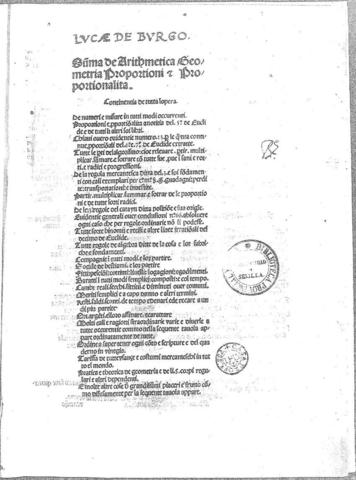 Publicación de  “Summa de aritmética, geométria, proportioni et proportionalita”.