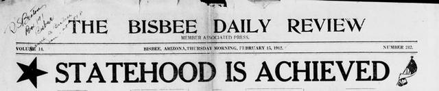 Arizona Statehood Granted