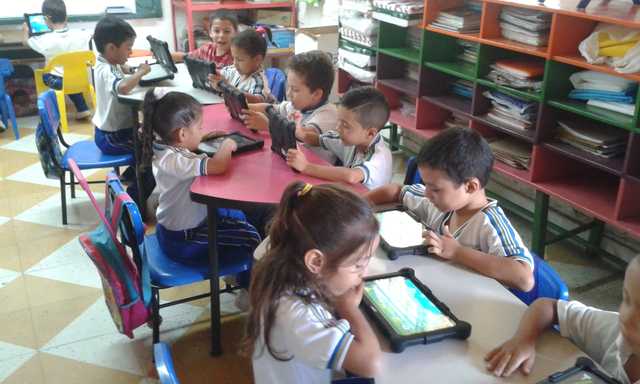 LOS NIÑOS UTILIZANDO RED PARA APRENDER A SALUDAR EN INGLÉS