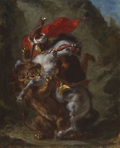 Arab Horseman Attacked by a Lion