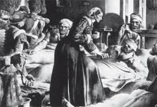 Florence Nightingale y 38 enfermeras voluntarias son enviadas a Turquía para asistir sanitariamente a los heridos de la guerra de Crimea