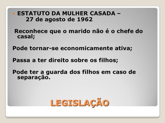 Criação do Estatuto da Mulher Casada