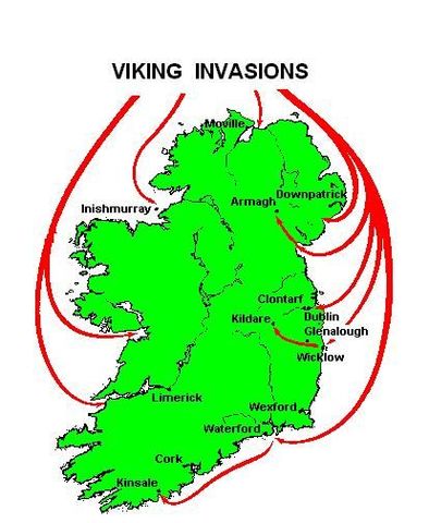 Viking raids begin in Ireland.
