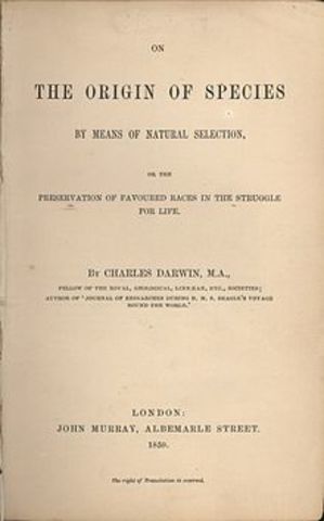 Publicación del Origen de las Especies por Darwin