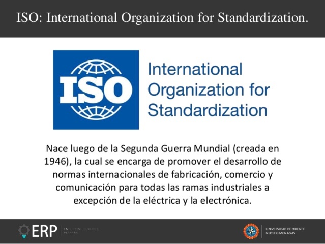 ISO (International Organization for Standardization) unificación de las normas industriales.