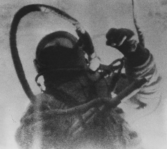 Alexei Leonov, USSR, performs the first spacewalk.