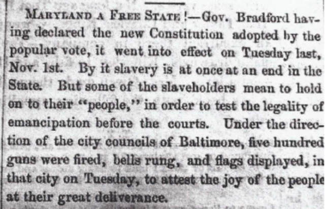 Slavery Abolished in Maryland