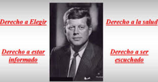 John F. Kennedy envía al congreso su carta magna con los 4 derechos del consumidor, formalizando el movimiento de protección al consumidor