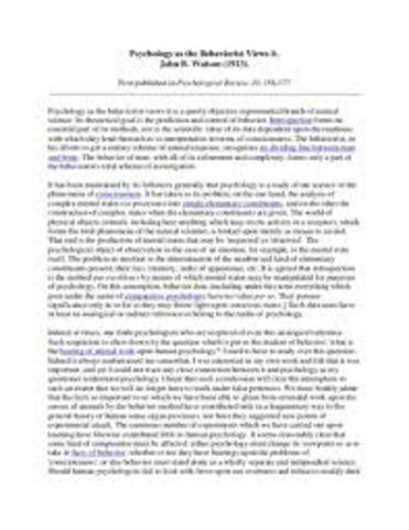 PUBLICACIÓN PSYCHOLOGY AS A BEHAVIORIST VIEWS IT
