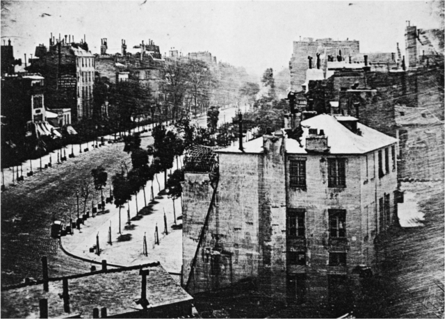 Louis - Jacques - mandé Daguerre, dos vistas del Boulevard du Temple, París, realizadas el mismo día, ca. 1838.