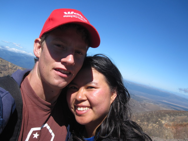 Photo of Sam and Susie walking the Tongariro Crossing