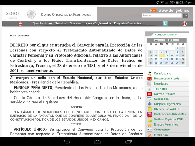 Publicación en el Diario Oficial de la Federación