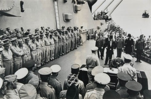 Signing of the "Instrument of Surrender" aboard the USS Missouri