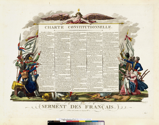 Proclamación de la primera constitución francesa,promulgada por la Asamblea Nacional Constituyente.