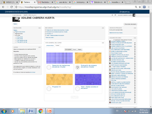 Use por primera vez la plataforma MOODLE en la UDG Virtual
